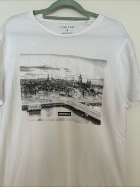 Primark White Amsterdam Cityscape Graphic Tee - Men's